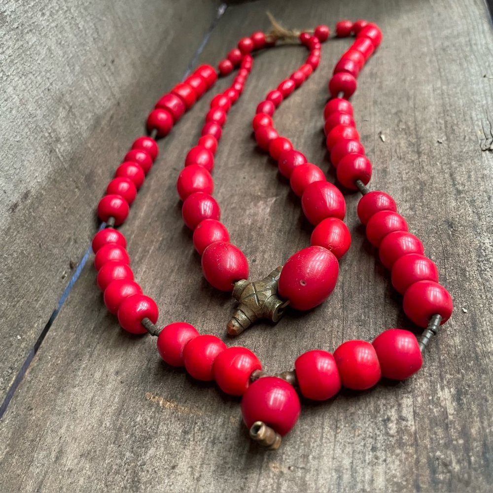 Handmade in Ecuador Single/Double Strand Red Beaded Artisan Choker Necklace